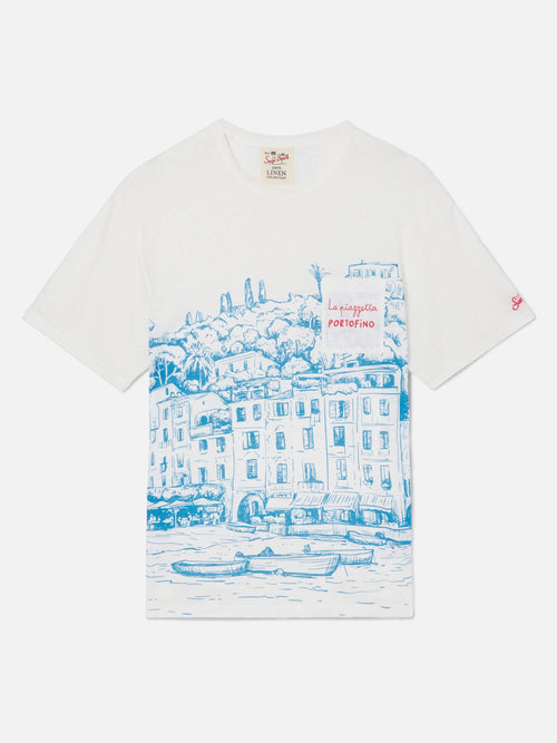 Ecstasea lin-jersey t-skjorte med Portofino-print – produktbilde