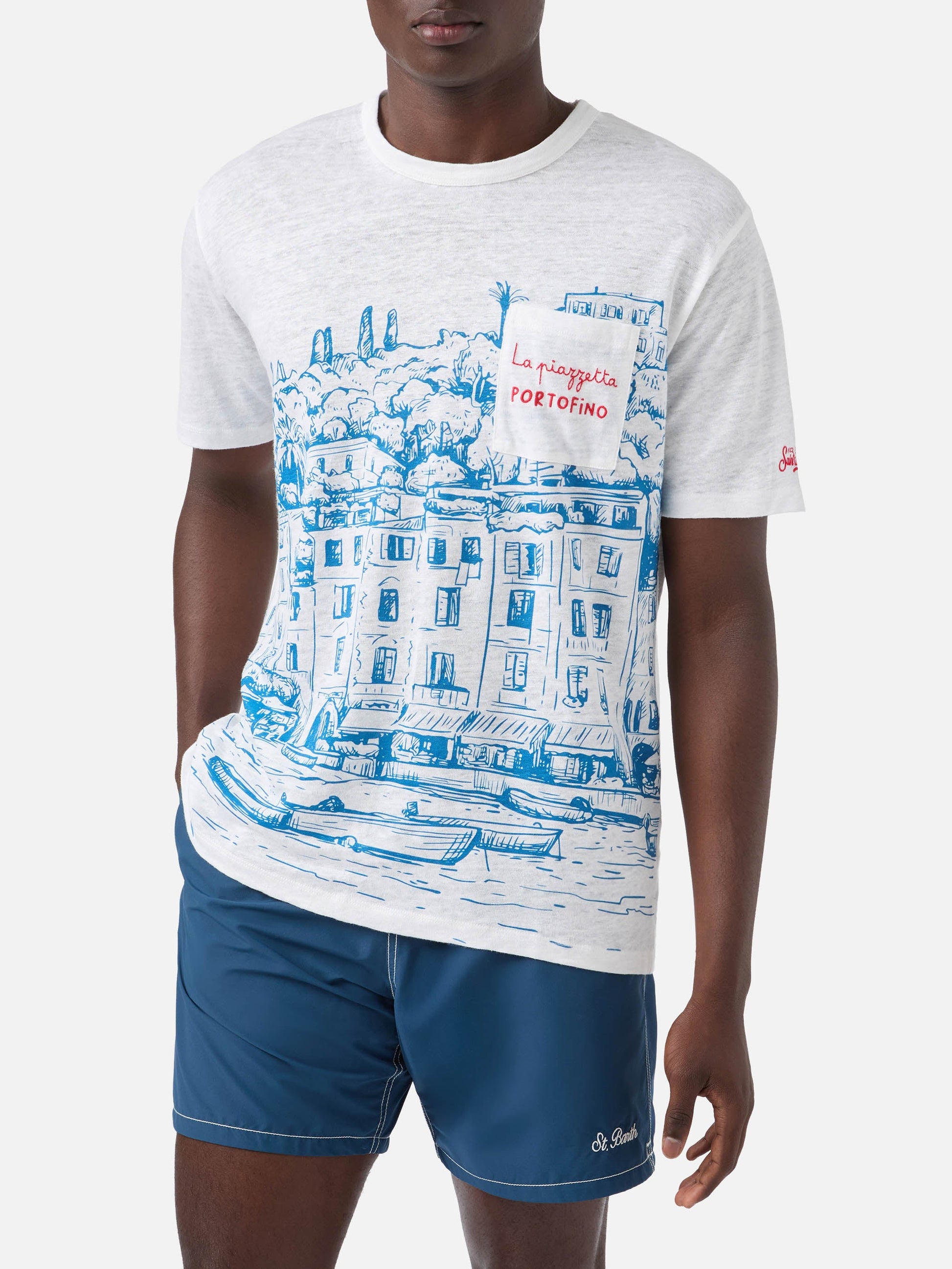 Ecstasea lin-jersey t-skjorte med Portofino-print – offisielt produktbilde 2