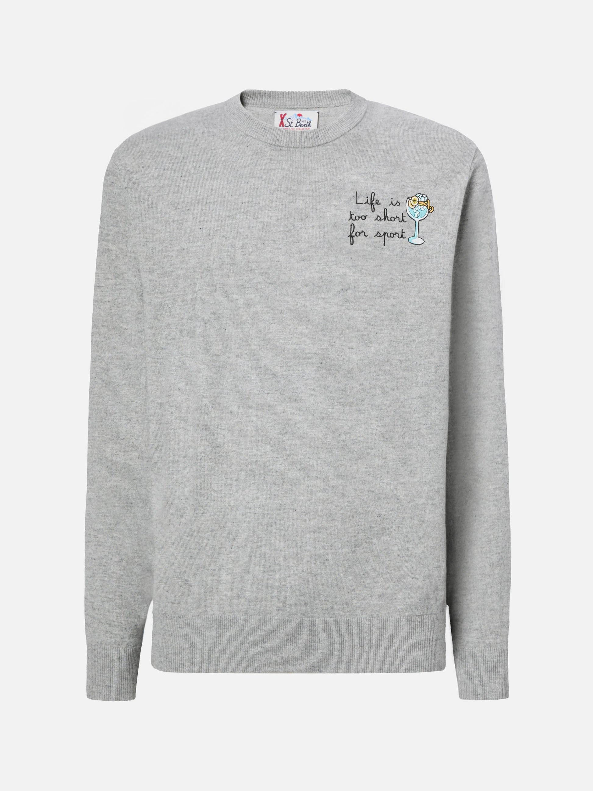Crewneck-genser Heron Light med broderiet "Life is too short for sport" – offisielt produktbilde 5