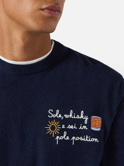 Crewneck Heron Light med broderiet "Sole, whisky e sei in pole position!" | VACANZE DI NATALE SPECIAL EDITION – produktbilde