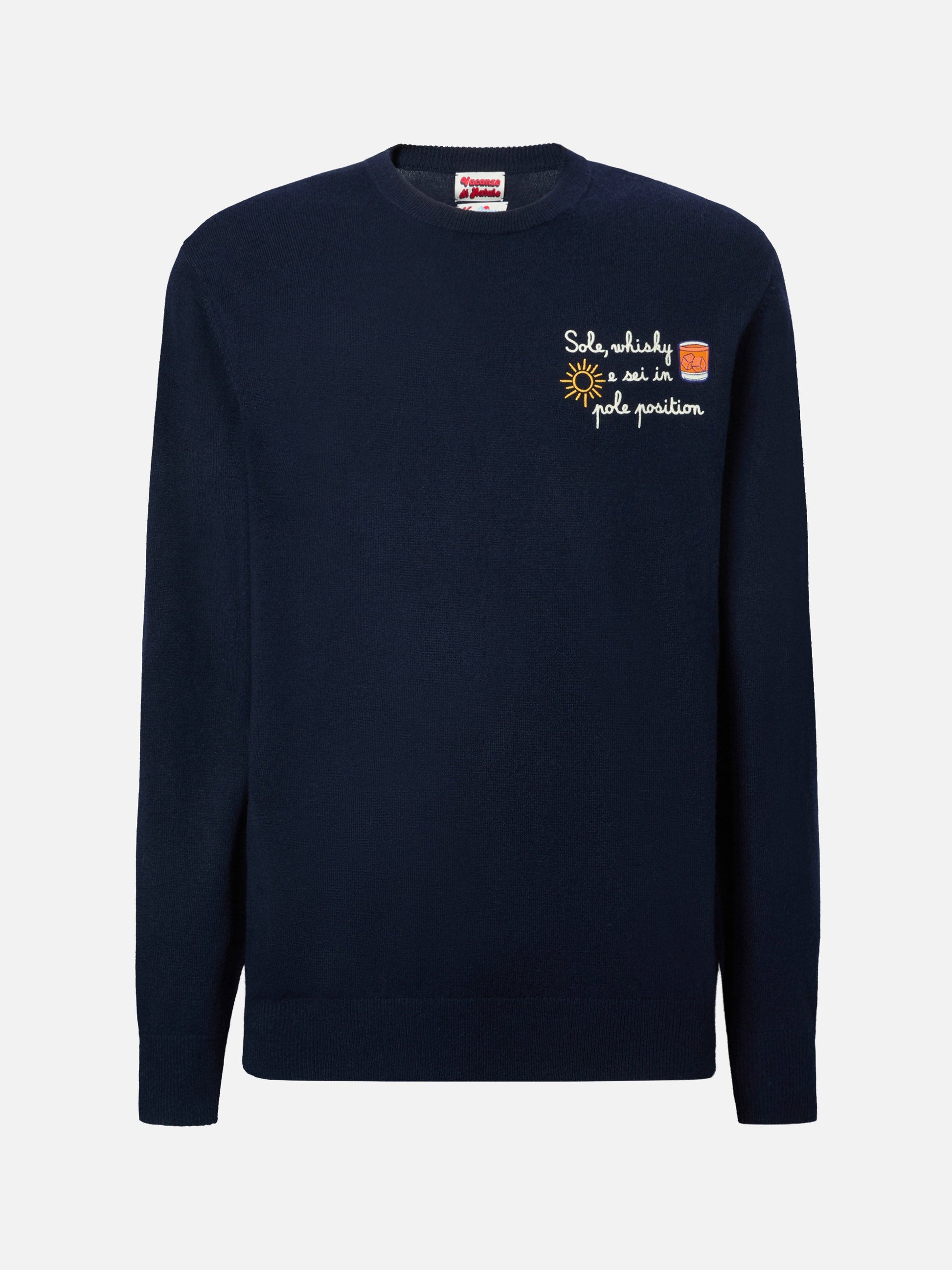 Crewneck Heron Light med broderiet "Sole, whisky e sei in pole position!" | VACANZE DI NATALE SPECIAL EDITION – offisielt produktbilde 5
