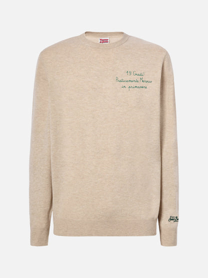 Crewneck-genser Heron Light med broderi '19 gradi. Praticamente Marocco in primavera!' | YUPPIES SPECIAL EDITION – offisielt produktbilde 5