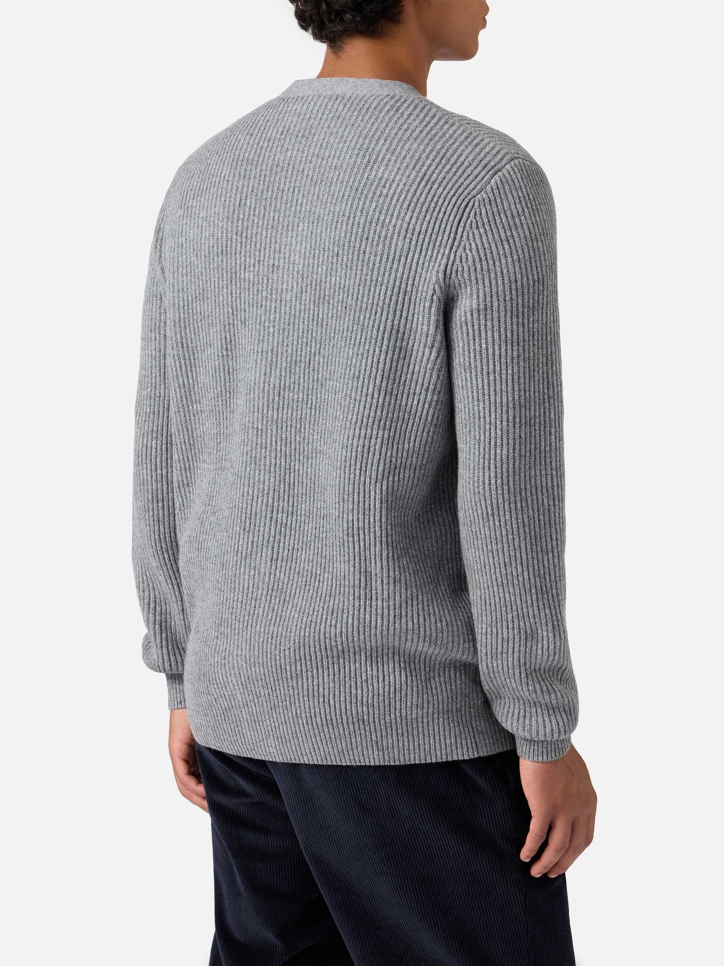 Herrison cardigan i 100 % ull — grå melange, engelsk ribbestrikk – offisielt produktbilde 3
