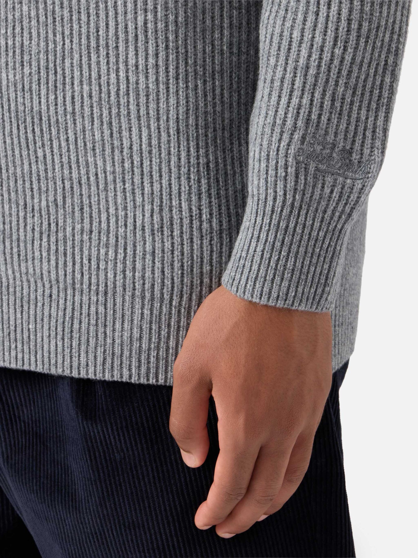 Herrison cardigan i 100 % ull — grå melange, engelsk ribbestrikk – offisielt produktbilde 4