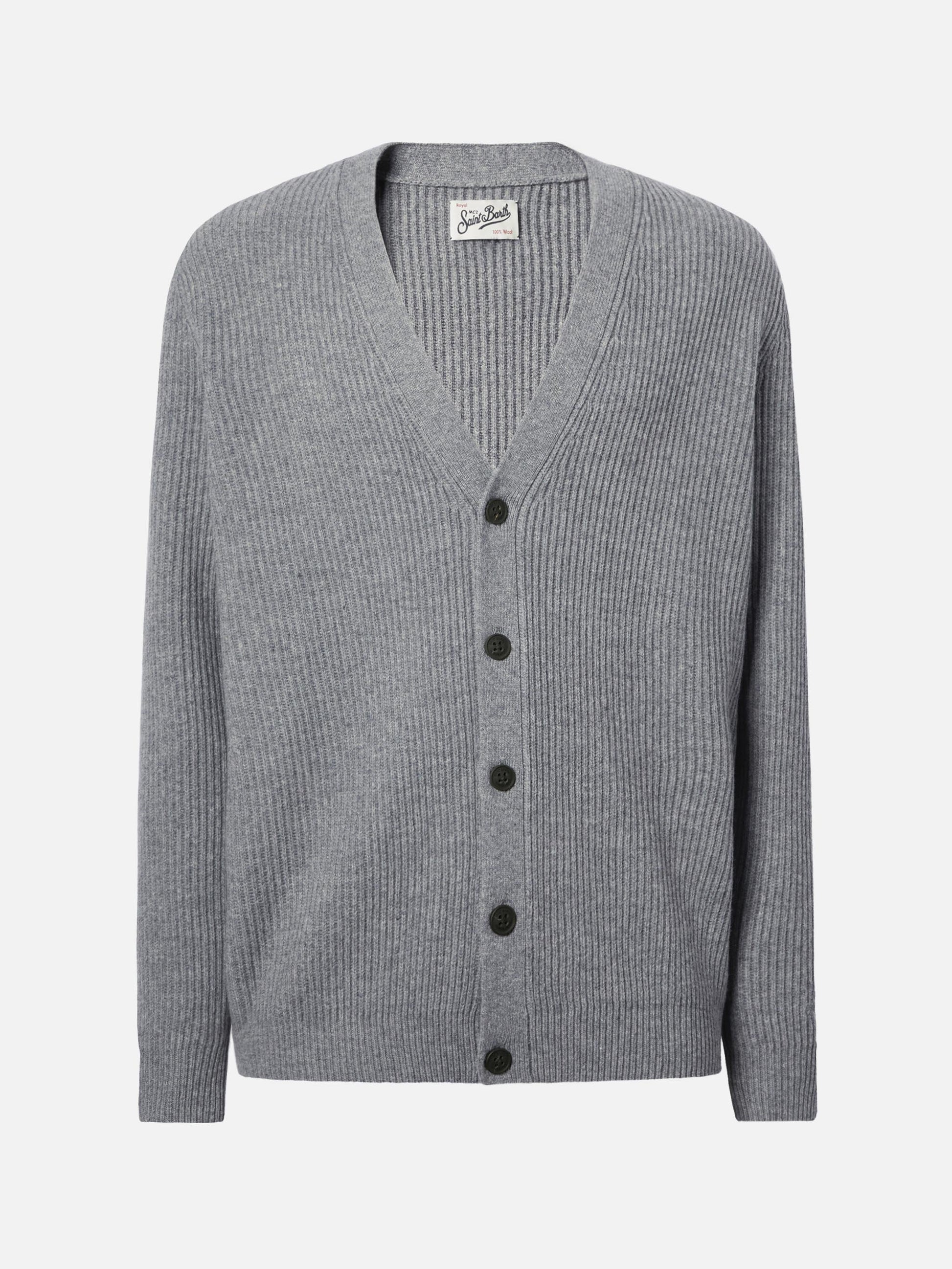 Herrison cardigan i 100 % ull — grå melange, engelsk ribbestrikk – offisielt produktbilde 5