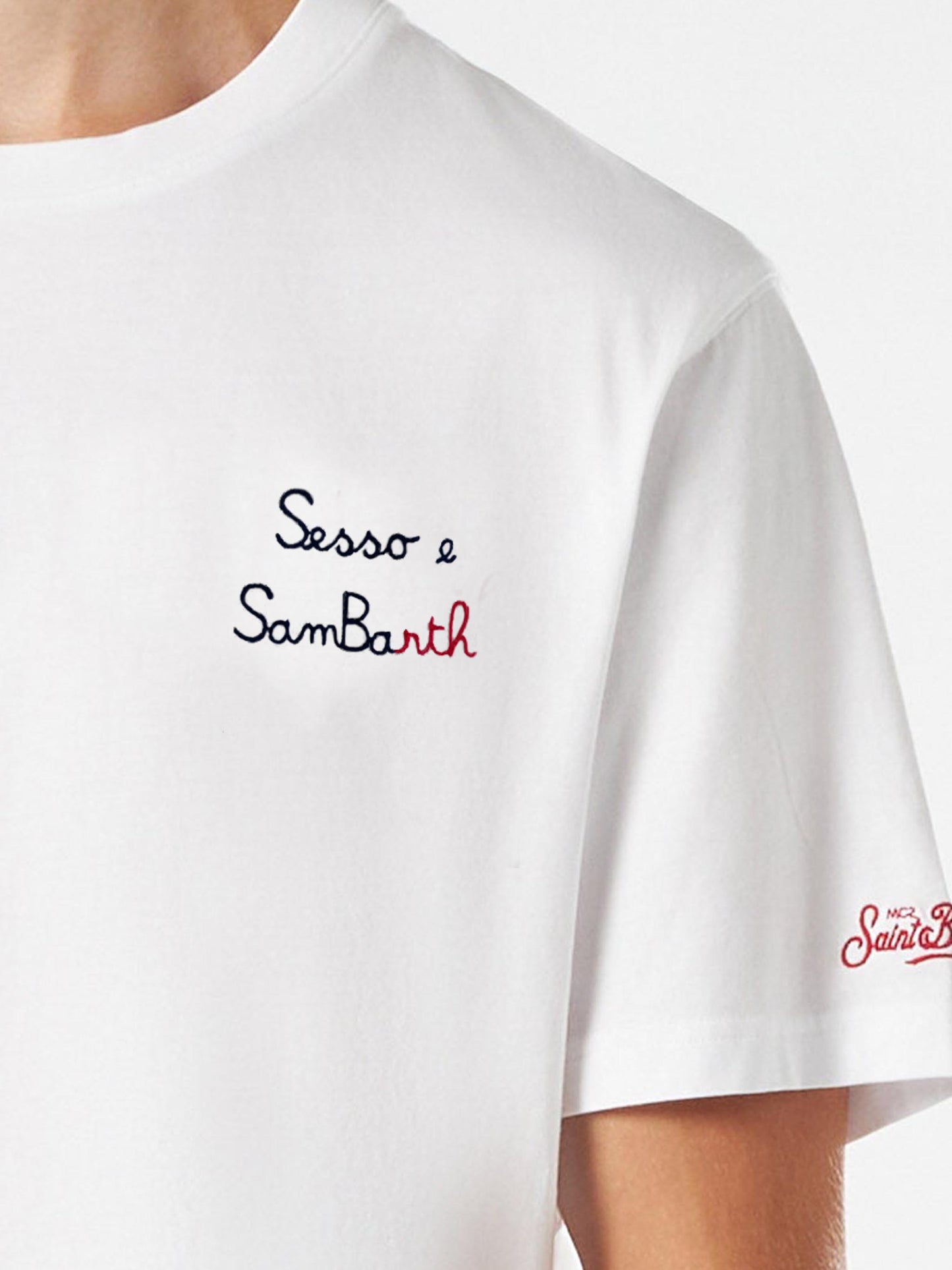 Portofino T-skjorte i bomullsjersey, klassisk passform — Sesso e Sambarth-broderi – produktbilde