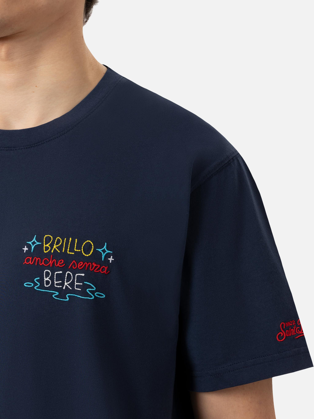 Classic fit T-skjorte i bomullsjersey Portofino med broderi 'Brillo senza bere' | INSULTI LUMINOSI SPECIAL EDITION – produktbilde