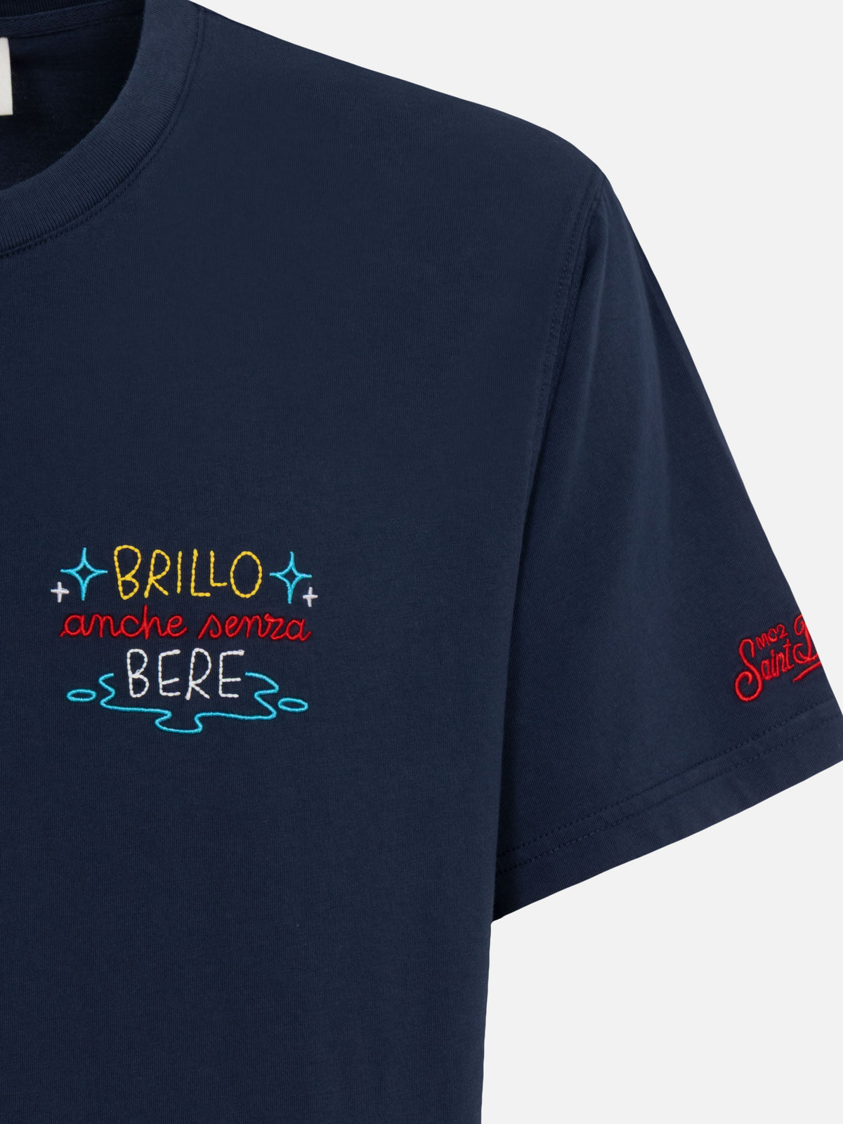 Classic fit T-skjorte i bomullsjersey Portofino med broderi 'Brillo senza bere' | INSULTI LUMINOSI SPECIAL EDITION – offisielt produktbilde 3