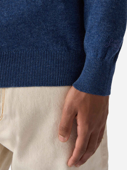 Regent-genser i denimblå i merinoull og kasjmir – offisielt produktbilde 4