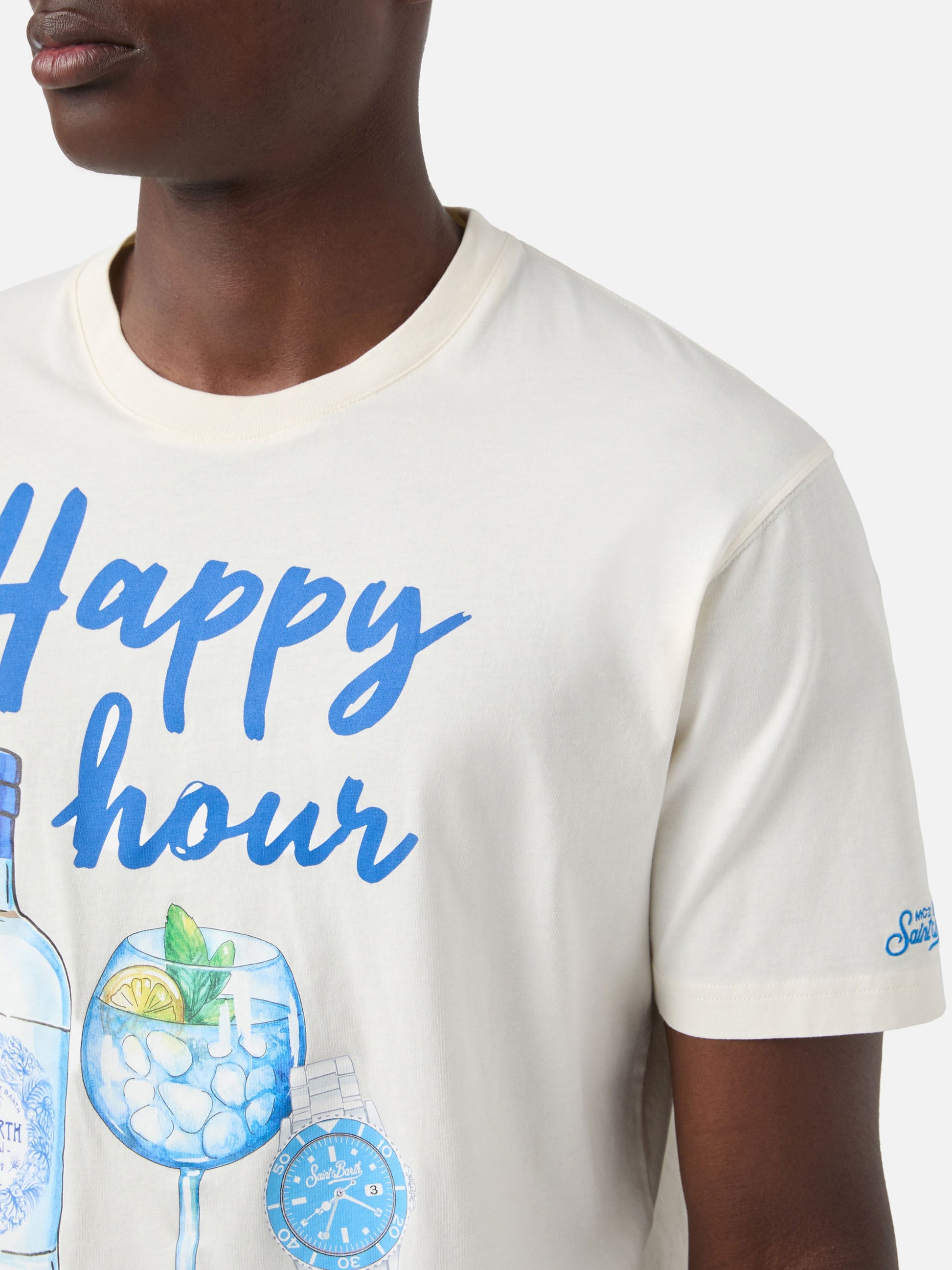 Happy Hour print t-skjorte i beige – offisielt produktbilde 3