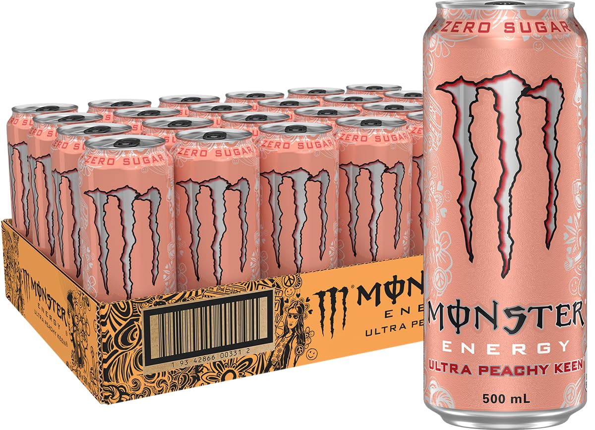 Monster Ultra Peachy Keen 24 x 500 ml – full kartong med 24 bokser à 500 ml