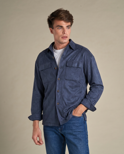 Faux Suede Overshirt | Navy – detaljbilde 2