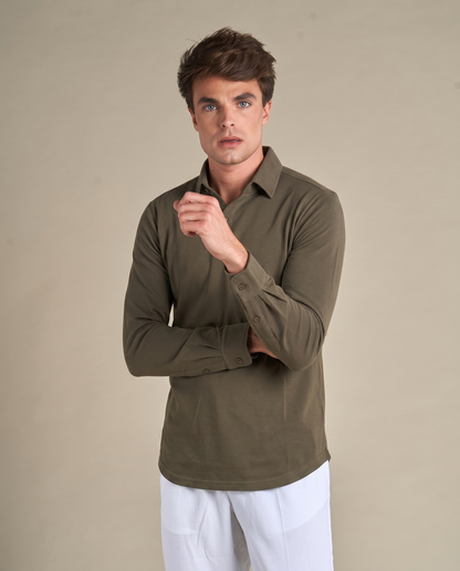 One-Piece Collar Polo | Olive Green – detaljbilde 3
