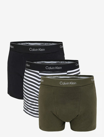 Calvin Klein RELAXED FIT TRUNK 3PK herreunderbukser, 3-PACK i svart TRIPLE STRIPE svart olivengrønn NIG