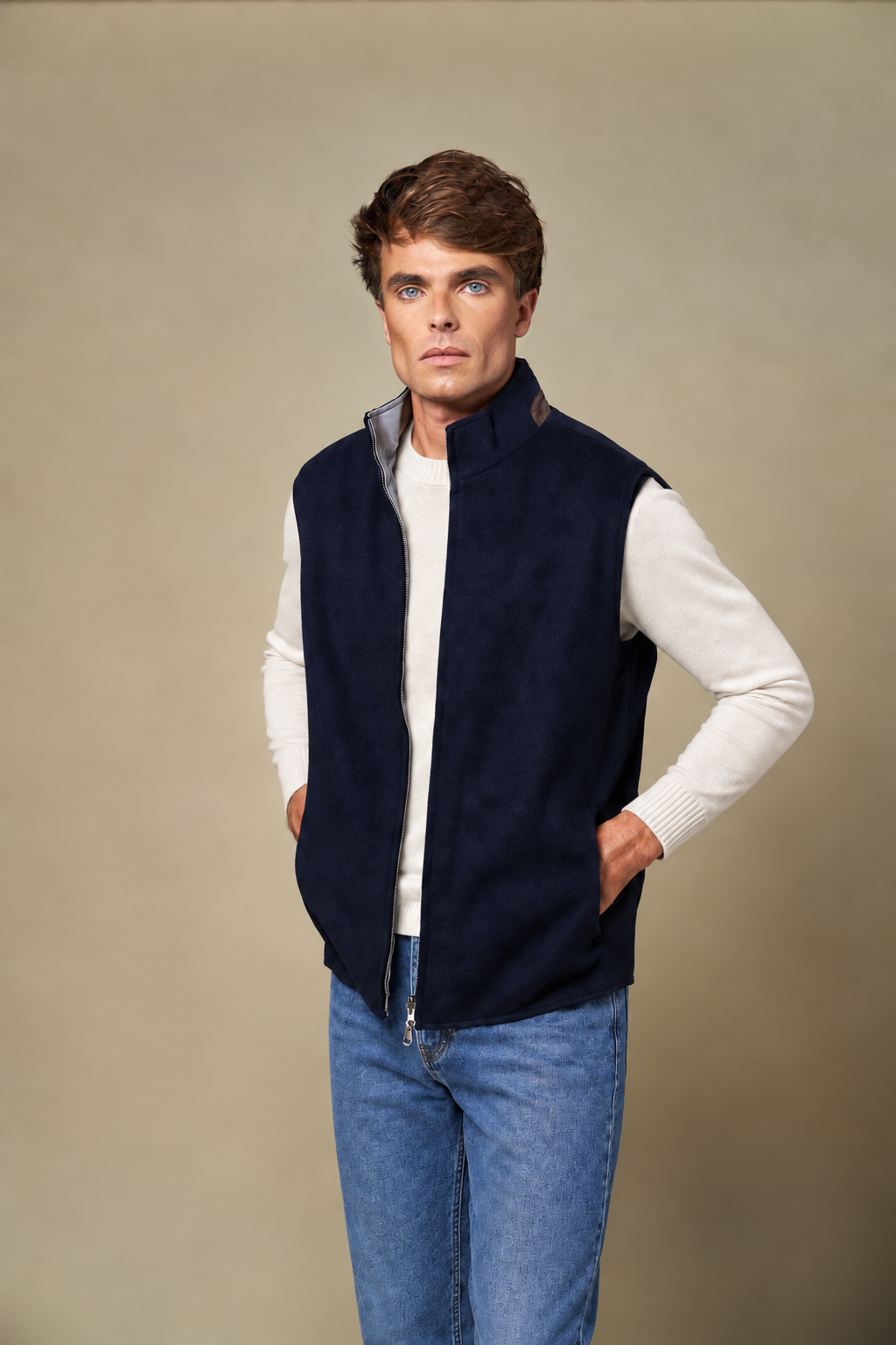 Reversible Wool Gilet | Navy/Grey – Marineblå – størrelse XL