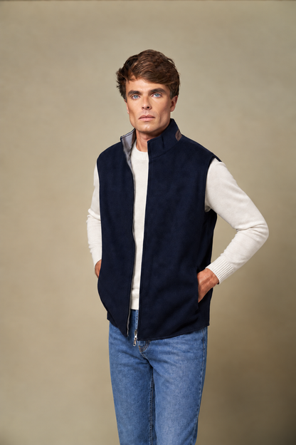 Reversible Wool Gilet | Navy/Grey – Marineblå – størrelse XL