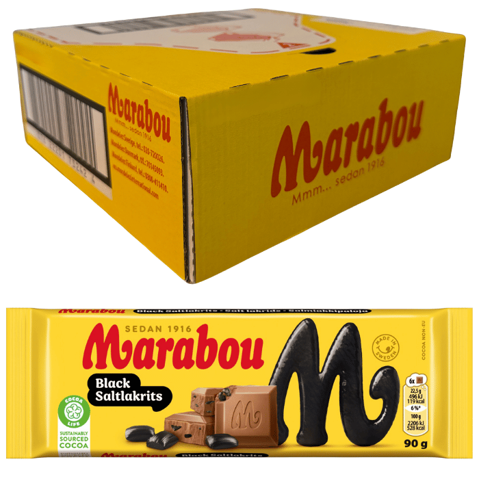 Marabou Black Saltlakrits 24 X 90 G 24 x 90.0 g storpakke