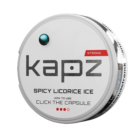 Kapz Spicy Licorice Ice Strong Mini 7,9mg, 5-pakke med nikotinposer