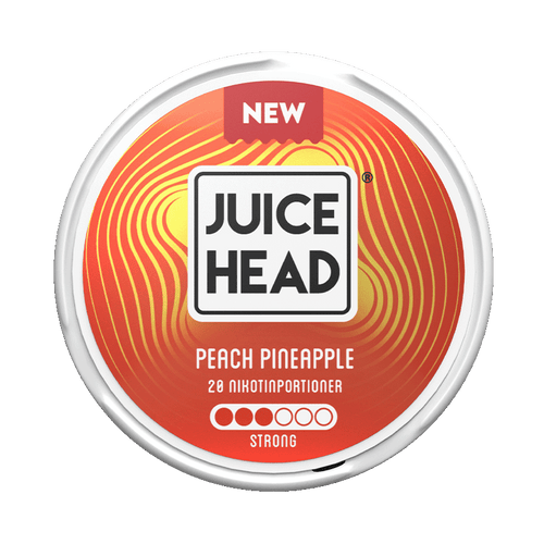 Juice Head Peach Pineapple Strong 9mg, 5-pakke med nikotinposer