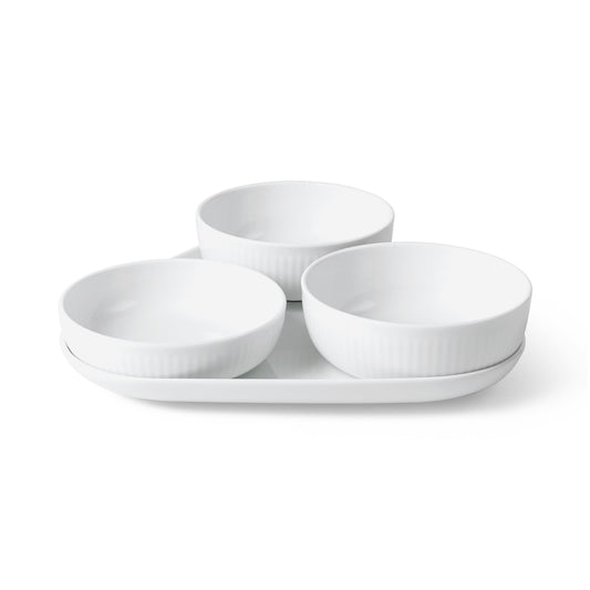 Hvit Riflet serveringssett, 24.5 cm, 4 stk