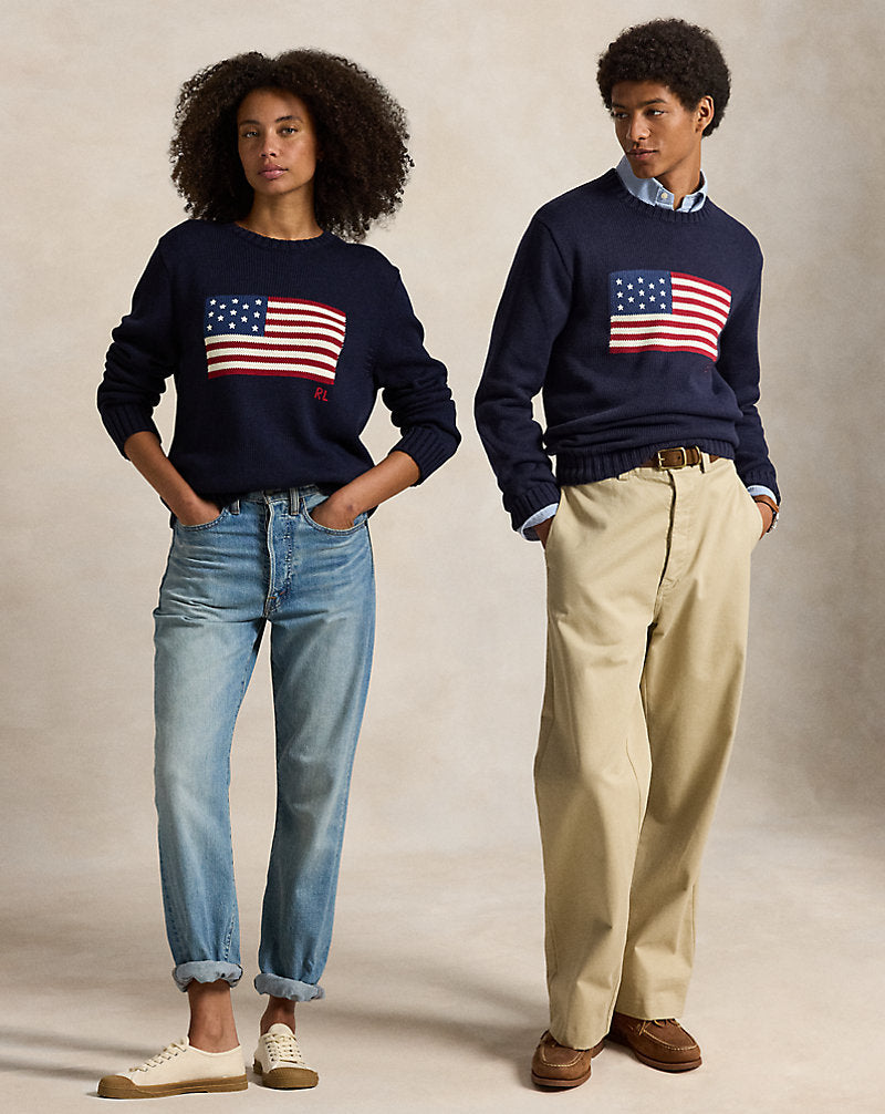 Polo Ralph Lauren The Iconic Flag Sweater i hunter-marineblå, produktbilde 1