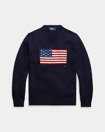 Polo Ralph Lauren The Iconic Flag Sweater i hunter-marineblå, produktbilde 2