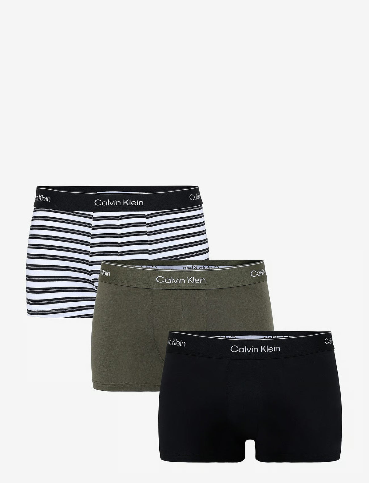 Calvin Klein LOW RISE TRUNK 3PK herreunderbukser, 3-PACK i svart TRIPLE STRIPE svart olivengrønn NIG