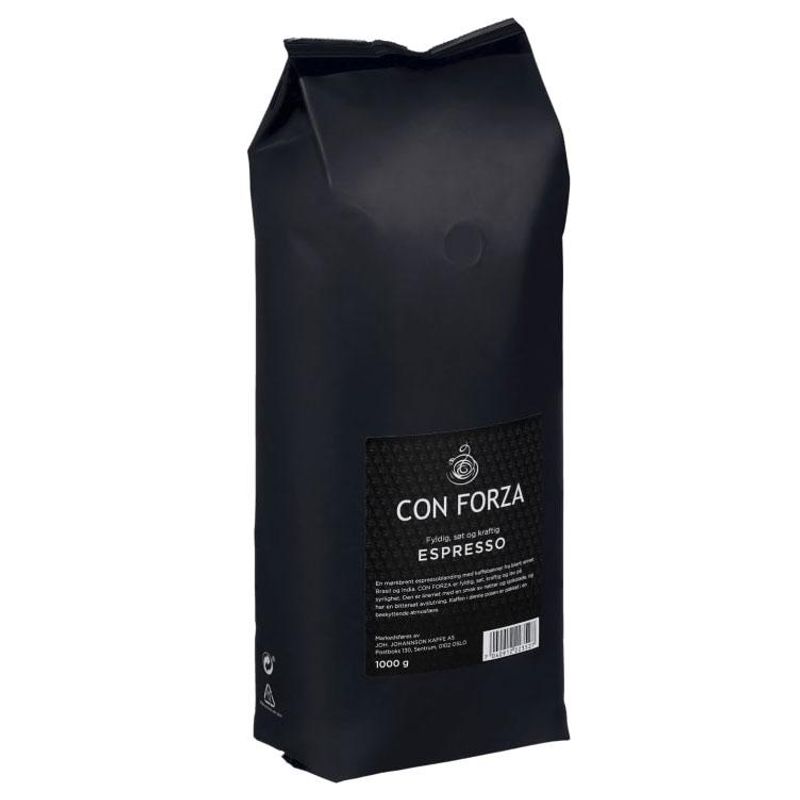 Con forza 1kg espresso mørk hele bønner. – produktbilde 1