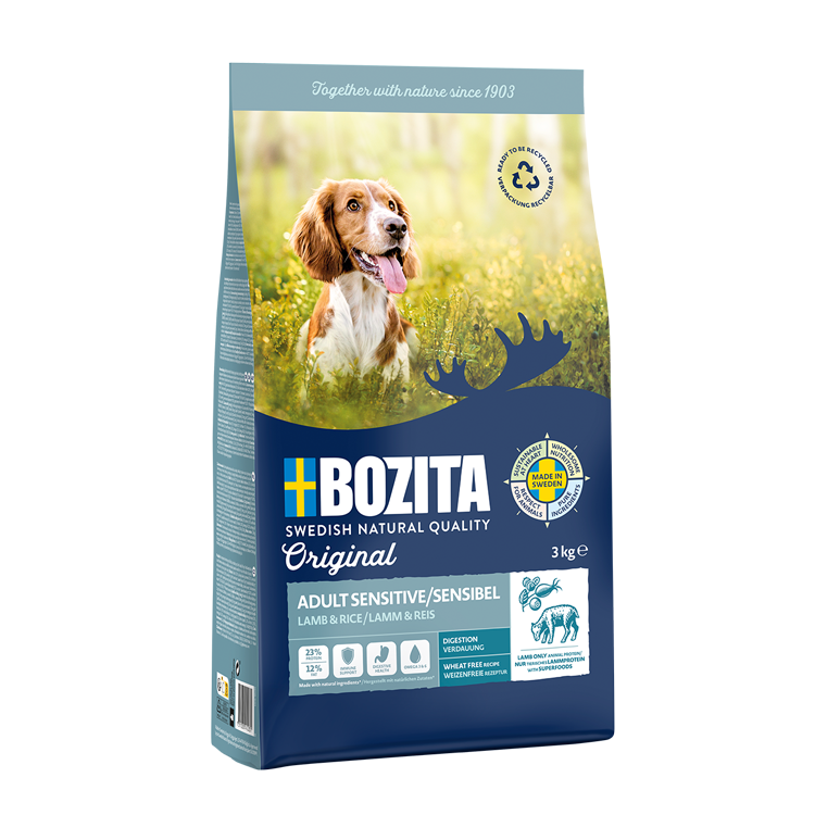 Bozita Robur Adult Sensitive 12 kg – ren produktbild av originalforpakningen
