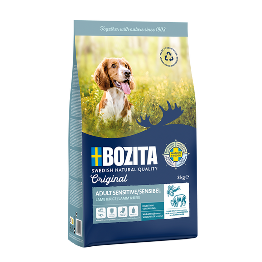 Bozita Robur Adult Sensitive 12 kg – ren produktbild av originalforpakningen