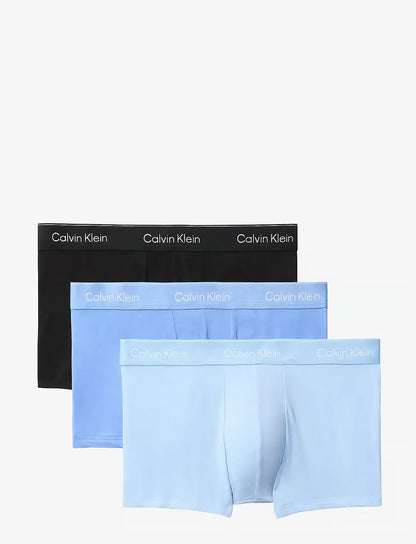 Calvin Klein LOW RISE TRUNK 3PK herreunderbukser, 3-PACK i svart GLACIER blå BELL